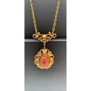 Vintage LJM Laurentian Jewelry Manufacturing Gold Tone Pendant Necklace 25"